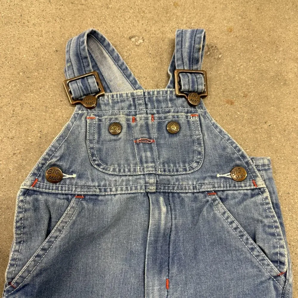VINTAGE BIG MAC WORKWEAR DENIM BIB OVERALLS KIDS SIZE 3T